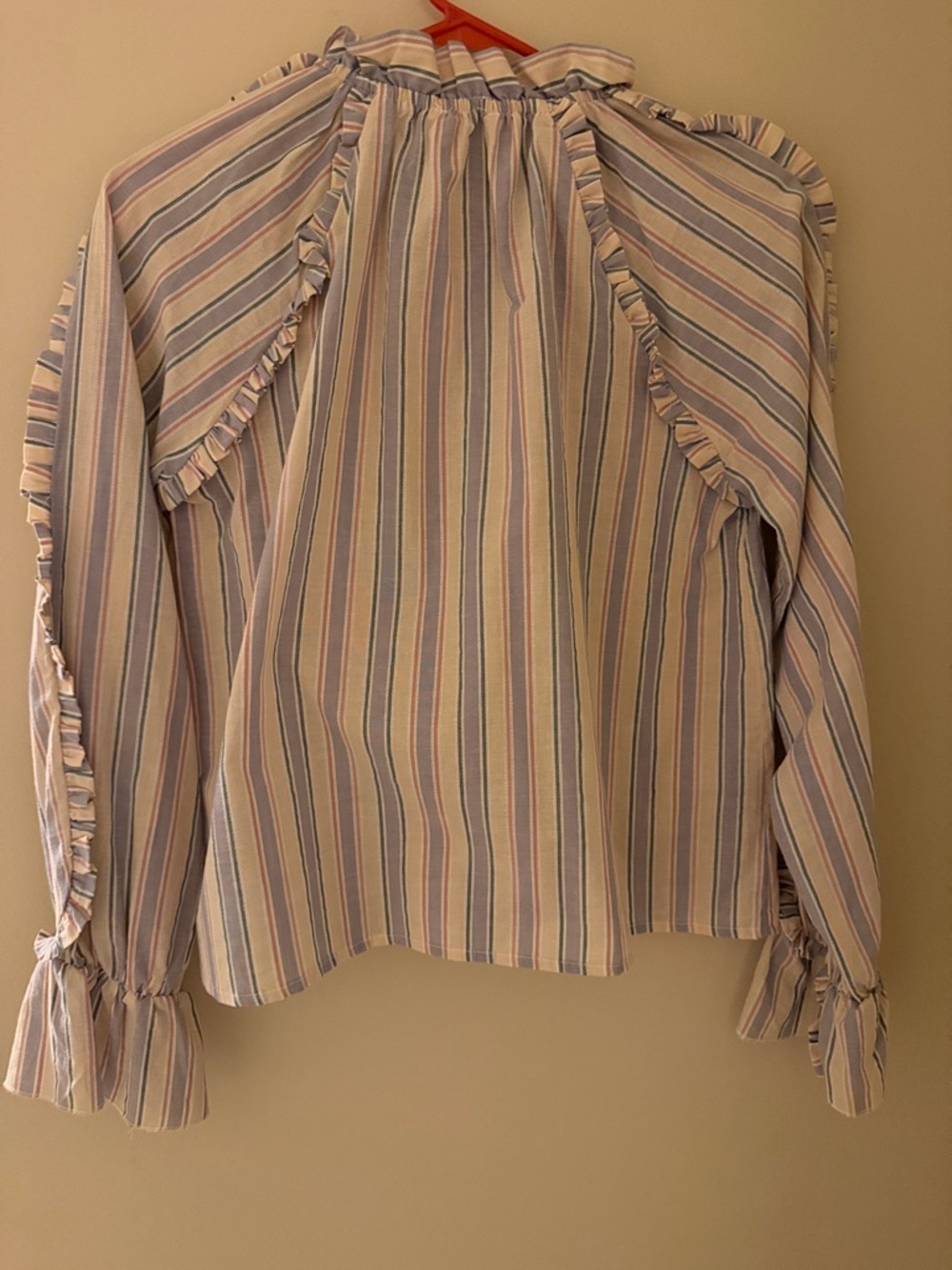 Boho 100% cotton S/M Blue Stripe Ruffle Long-Sleeve Blouse by Listicle - Picture 5 of 6